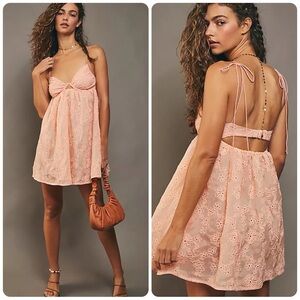 For Love & Lemons Frances Peach Pink Floral Embroidered Underwire Mini Dress NWT